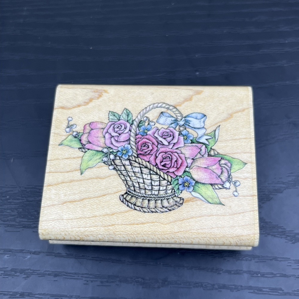 Rubber Stampede A803E Flower Basket Roses Rubber Stamp Romantic Floral Craft